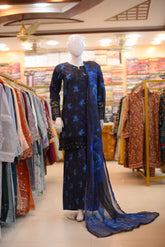 3-PC Stitcehd Print & Embroidered Sadabahar With Plazo Trouser | P-13